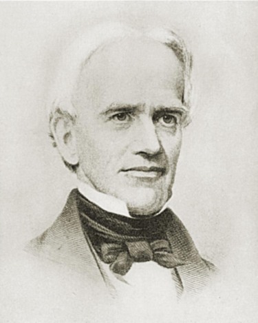 Black and white portrait of Horace Mann, a man with white hair