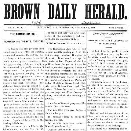 A page from the Brown Daily Herald in three columns.